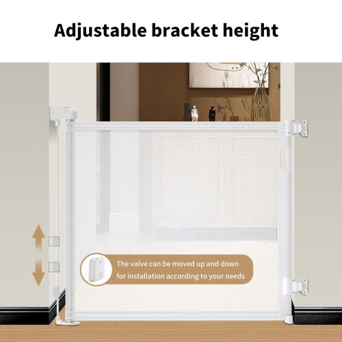 Retractable Pet Gate with Wall Mount Hardware, Adjustable Width, Floor Plate, and Hooks for Home Use 2