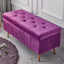 Velvet Padded Tufted Ottoman Bench with Storage, 120x40x45cm Purple Sofa Storage Bench for Living Room and Entryway