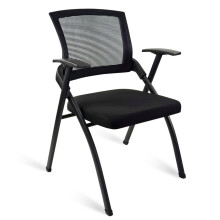 Folding Tablet Armchair with Wheels and Mesh Backrest, Stackable Office Chair with Thick Cushion for Classroom Use