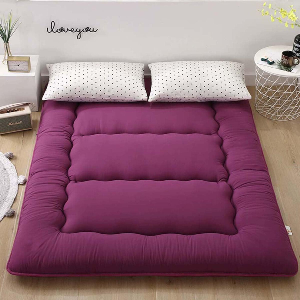 Japanese Floor Mattress 200x220 cm, Thick Tatami Mat, Breathable Futon Mattress in Purple, Foldable Sleeping Pad-image-OPC-PK2VFPP-NEW