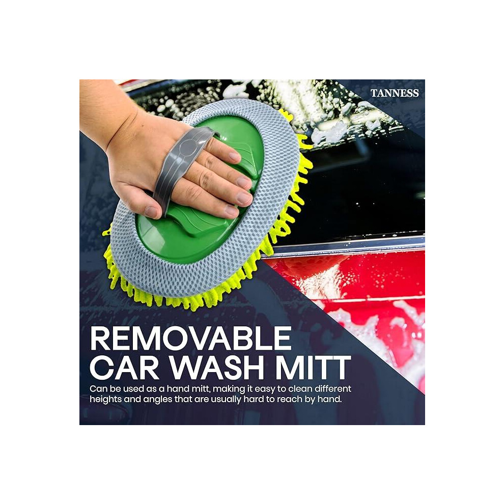 (Default) Tanness Car Cleaning Brush | Microfibre Mop With Mittens | Car Wash Kit For Cleaning Van Truck Caravan | Scratch Free 2 X Mop Heads | 1 X Ex 4062367889878