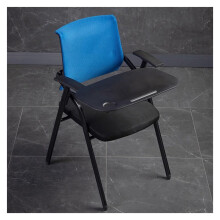 Folding Tablet Armchair with Attached Desk, Lumbar Support, Ergonomic Design, Stackable Mesh Chair in Blue for Office or Training Room