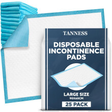 (25) TANNESS Incontinence Bed Pads | Disposable Bed Pads | Bed Protectors For Incontinence | Size 60x90cm | With Self-Adhesive Sticker Tabs | Bed