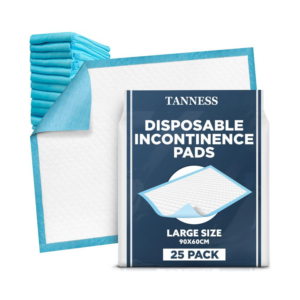 (25) TANNESS Incontinence Bed Pads | Disposable Bed Pads | Bed Protectors For Incontinence | Size 60x90cm | With Self-Adhesive Sticker Tabs | Bed