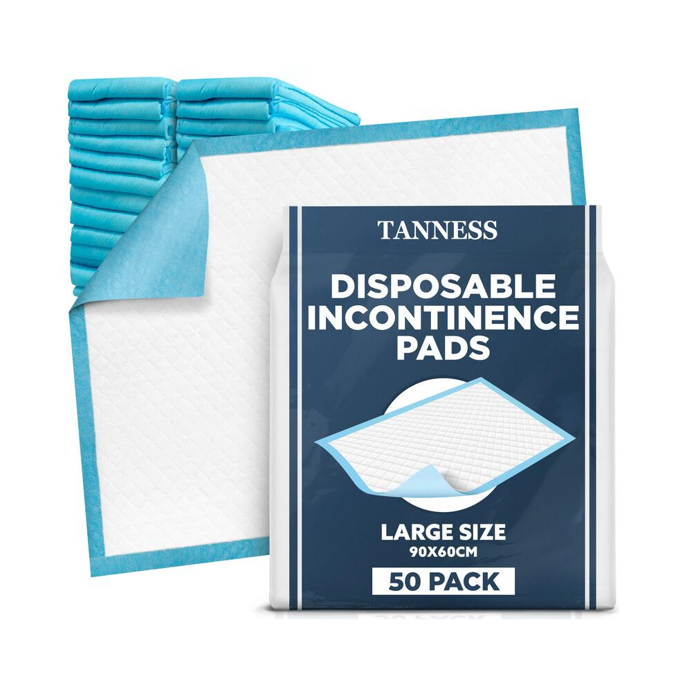 (50) TANNESS Incontinence Bed Pads | Disposable Bed Pads | Bed Protectors For Incontinence | Size 60x90cm | With Self-Adhesive Sticker Tabs | Bed