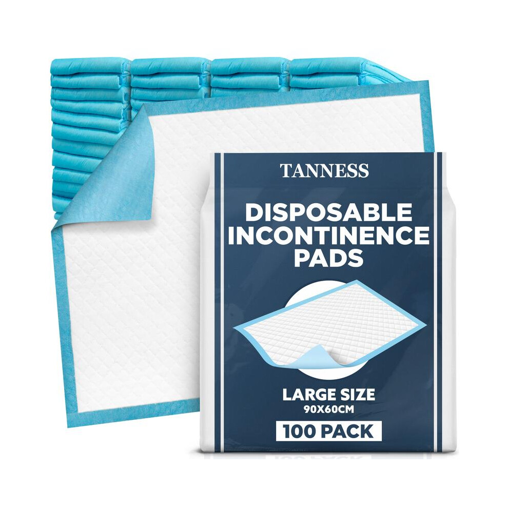 (100) TANNESS Incontinence Bed Pads | Disposable Bed Pads | Bed Protectors For Incontinence | Size 60x90cm | With Self-Adhesive Sticker Tabs | Bed