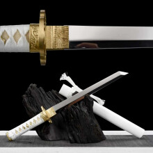 55 cm Handmade Straight Katana Sword High-Speed Steel Blade Mirror Polished Copper Hand Guard Authentic Samurai Style