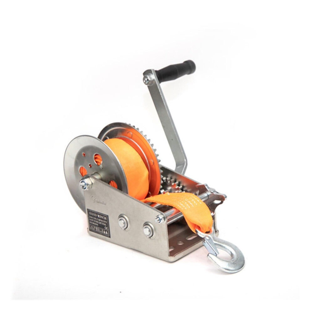 Manual Winch 2500 Lbs, Compact Hand Winch With Strap, 2-Speed Trailer Winch For Vehicle Recovery Orange 6447073100840