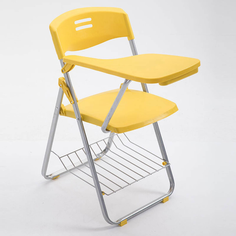 Folding Conference Chair with Tablet Arm, Mesh Back, Padded Seat, Stackable, Yellow, Suitable for Office School Training-image-OPC-PK2VGJN-NEW