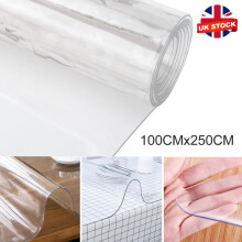 (100x250CM) CROWNSHOP Clear Transparent Vinyl PVC Tablecloth 1.5mm Thick Table Protector Plastic Cover