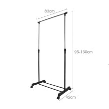 (Single pole black) GoDyna Clothes Rail for Bedroom Adjustable Garment Rack with Wheels 83x42x95-160cm Hanging Rail for Clothes Single Clothing Rail Clothes Org
