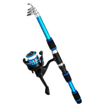 Fishing Rod Set with Telescopic Spinning Fishing Reel, Portable Travel Pole Kit for Outdoor Fishing, Blue Color