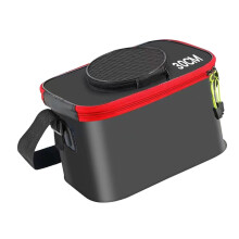 Portable Fish Keeper Bucket with Strap, Foldable Large Capacity Storage Organizer for Live Fish, 30cm x 20cm x 20cm, Black