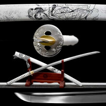 103 cm Handmade Katana Sword with Spring Steel Blade and Blood Groove, Solid Wood Sheath, Real Samurai Sword for Martial Arts and Costumes