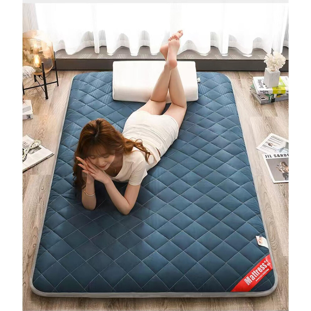 Japanese Futon Mattress For Floor Use, Full Size 47x79in Portable Yoga Meditation Mat, Blue Thai Floor Mattress