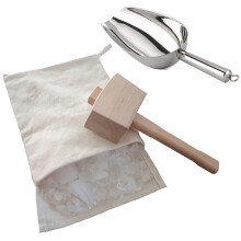 Ice Crusher Hammer and Cotton Linen Bag Set for Bar Tools, Kitchen Accessories, Durable Wood Construction
