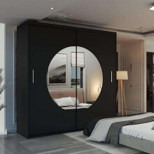 Sliding Wardrobe with Round Mirror Door 150cm Black