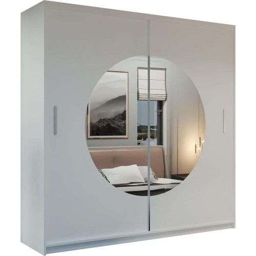 Sliding Wardrobe with Round Mirror Door 203cm White 1