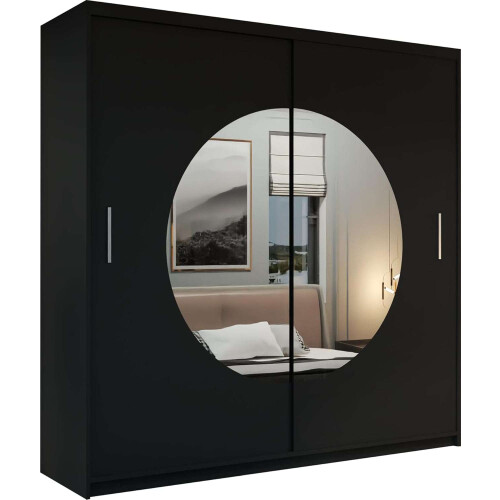 Sliding Wardrobe with Round Mirror Door 150cm Black 2