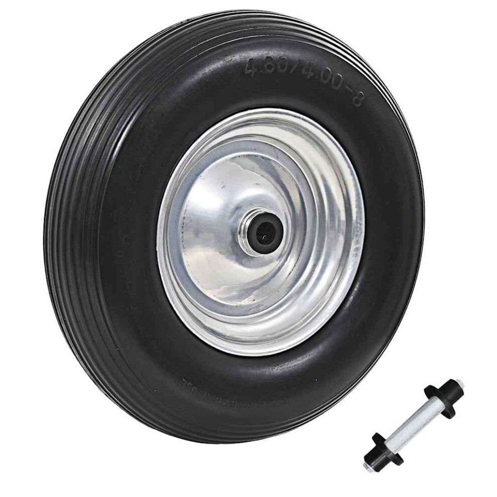 vidaXL Wheelbarrow Wheel with Axle Solid PU 4.00-8 390mm Trolley Dolly Tyre