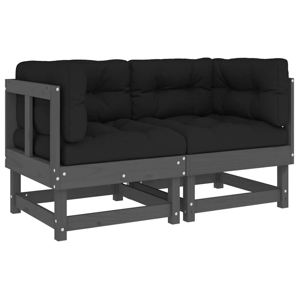 Vidaxl (Grey Pine, 2X Corner) Middle Sofas Patio Wooden Sectional Sofa With Cushionss Solid Wood Pine Black,Grey