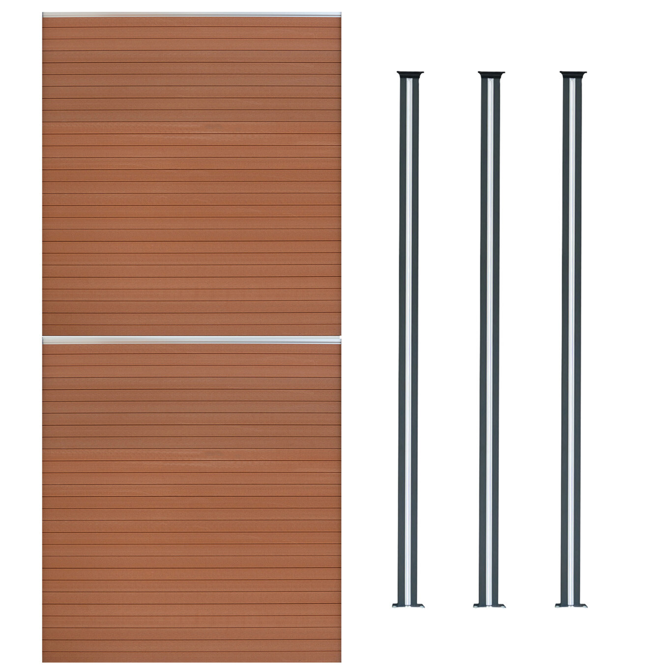 (Fence Panels x 2 & Posts x 3 - Brown) Composite Fence Panels Corner ...