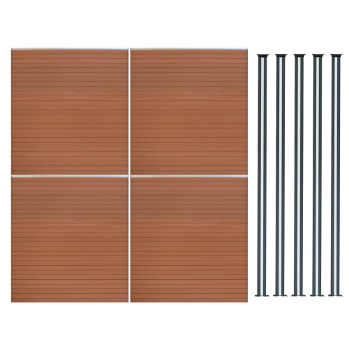 Vallas para exteriores de WPC y Aluminio - 4x Paneles + 5 Postes | Marrón