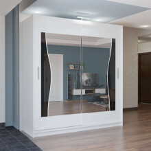 (White, 180cm) Sliding Wardrobes 4U LED Mirror Sliding Wardrobe