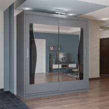 (Grey, 150cm) Sliding Wardrobes 4U LED Mirror Sliding Wardrobe