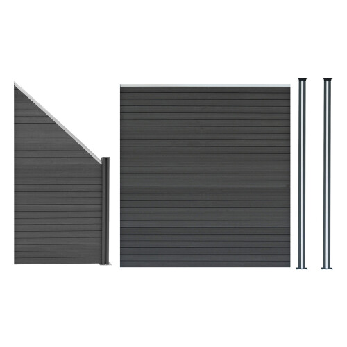 Composiet Schutting Paneel, Schuin Paneel & 2 x LED Palen - Grijs