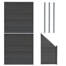 WPC Sichtschutzzaun x2, Eckstück x1 & LED Zaunpfosten x3 - Grau