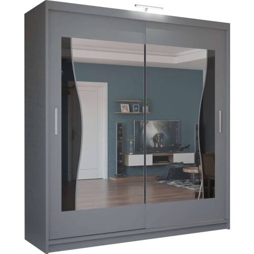 (Grey, 150cm) Sliding Wardrobes 4U LED Mirror Sliding Wardrobe 2