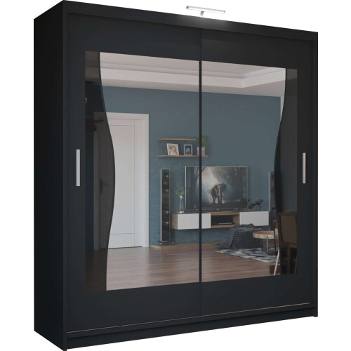 (Black, 203cm) Sliding Wardrobes 4U LED Mirror Sliding Wardrobe 2
