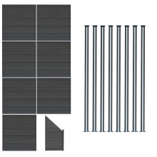 WPC Sichtschutzzaun x7, Eckstück x1 & LED Zaunpfosten x8 - Grau