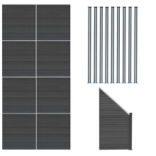 WPC Sichtschutzzaun x8, Eckstück x1 & LED Zaunpfosten x9 - Grau