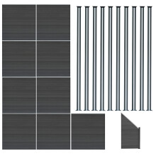 WPC Sichtschutzzaun x9, Eckstück x1 & LED Zaunpfosten x10 - Grau