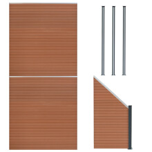 WPC Sichtschutzzaun x2, Eckstück x1 & LED Zaunpfosten x3 - Braun
