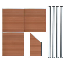 WPC Sichtschutzzaun x3, Eckstück x1 & LED Zaunpfosten x4 – Braun
