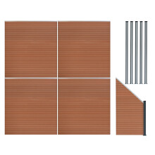 WPC Sichtschutzzaun x4, Eckstück x1 & LED Zaunpfosten x5 - Braun