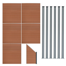 WPC Sichtschutzzaun x5, Eckstück x1 & LED Zaunpfosten x6 - Braun