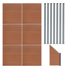WPC Sichtschutzzaun x6, Eckstück x1 & LED Zaunpfosten x7 - Braun