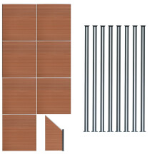 WPC Sichtschutzzaun x7, Eckstück x1 & LED Zaunpfosten x8 - Braun