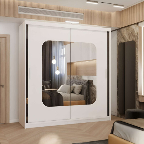 (White, 120cm) Double Mirror Sliding Door Wardrobe