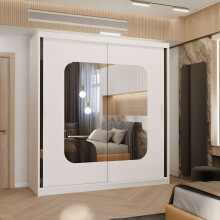 (White, 180cm) Double Mirror Sliding Door Wardrobe