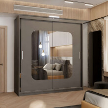 (Grey, 150cm) Double Mirror Sliding Door Wardrobe