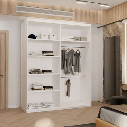 (White, 180cm) Double Mirror Sliding Door Wardrobe 2