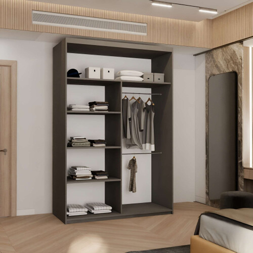 (Grey, 120cm) Double Mirror Sliding Door Wardrobe 2