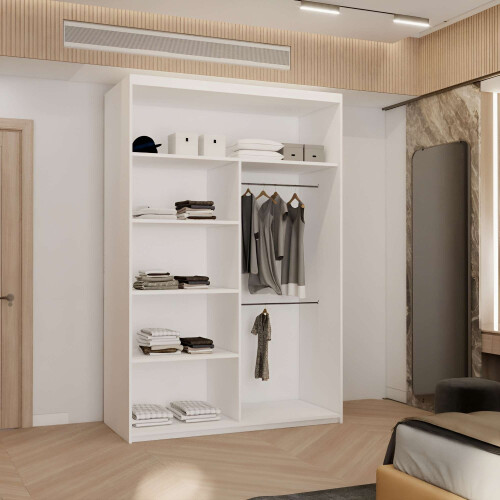 (White, 120cm) Double Mirror Sliding Door Wardrobe 2