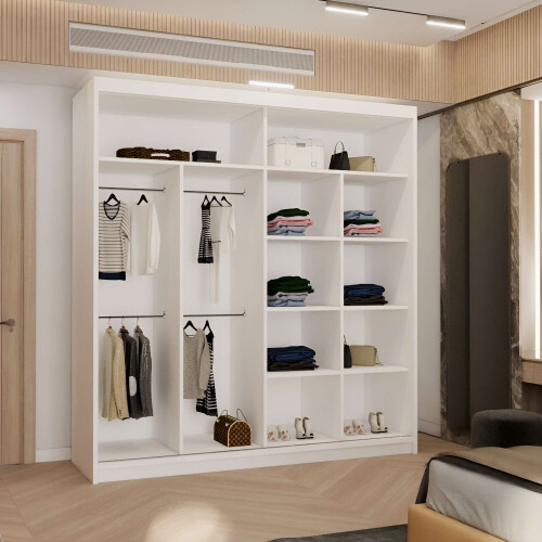 (White, 203cm) Double Mirror Sliding Door Wardrobe 2