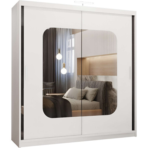 (White, 180cm) Double Mirror Sliding Door Wardrobe 1